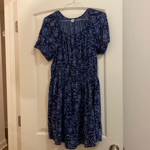 Blue floral waist-defined dress